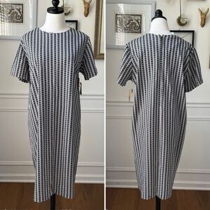 Vintage 60s 70s NWT NOS Sears Polyester Black White Print Shift Dress Shirt XL